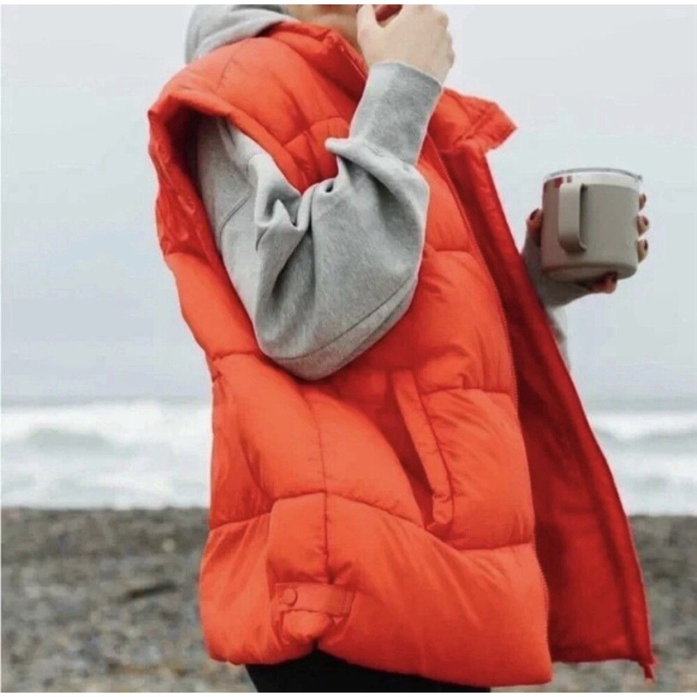 Free People Movement Women's Sz M Orange Oversized Puffer Vest $148